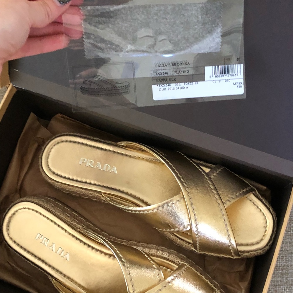 NEW Prada Crisscross Espadrille Gold - Picture 4 of 5